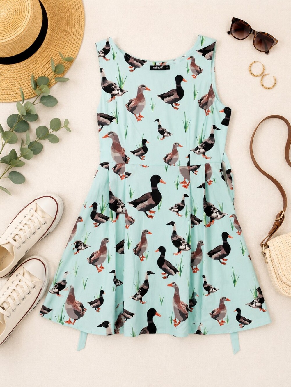 Dollz & Dames NWT Fit & Flair Duck Print Sleeveless Whimsy Dress. Ladies Small